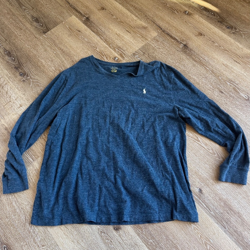 POLO LONG SLEEVE NAVY BLUE SHIRT CUFFED AT WRIST WHITE POLO HORSE